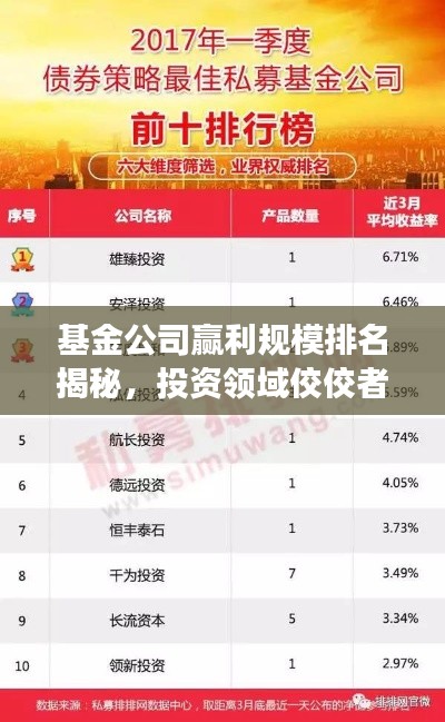 基金公司赢利规模排名揭秘,投资领域佼佼者榜单重磅出炉!